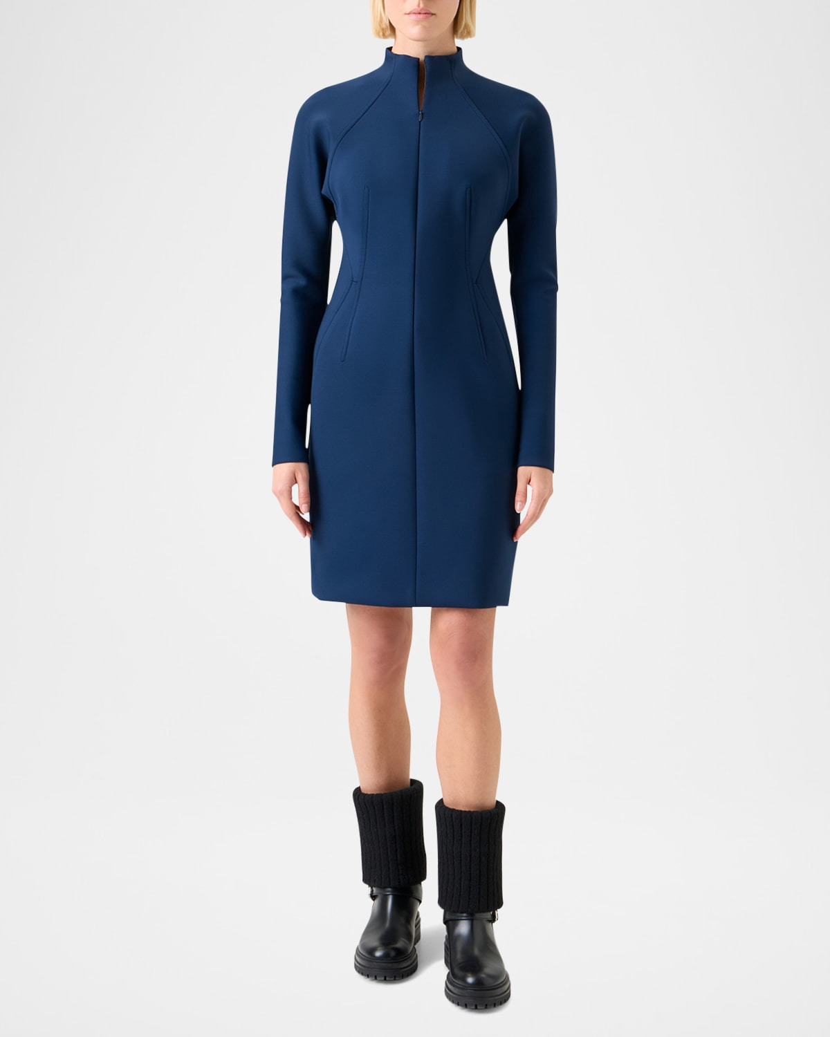 Techno Neoprene Long-Sleeve Zip-Front Dress - 4