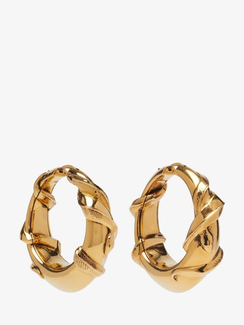 Women's Snake Hoop Earrings in Antique Gold - 3