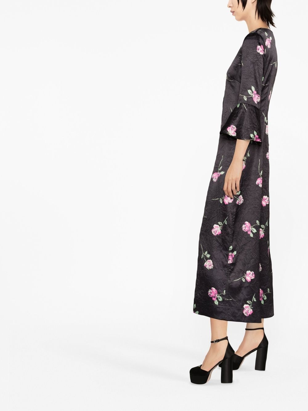 floral-print crinkled midi dress - 3