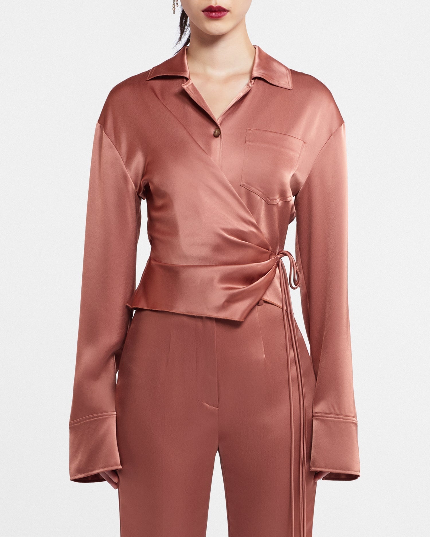 Slip Satin Wrap Shirt - 3