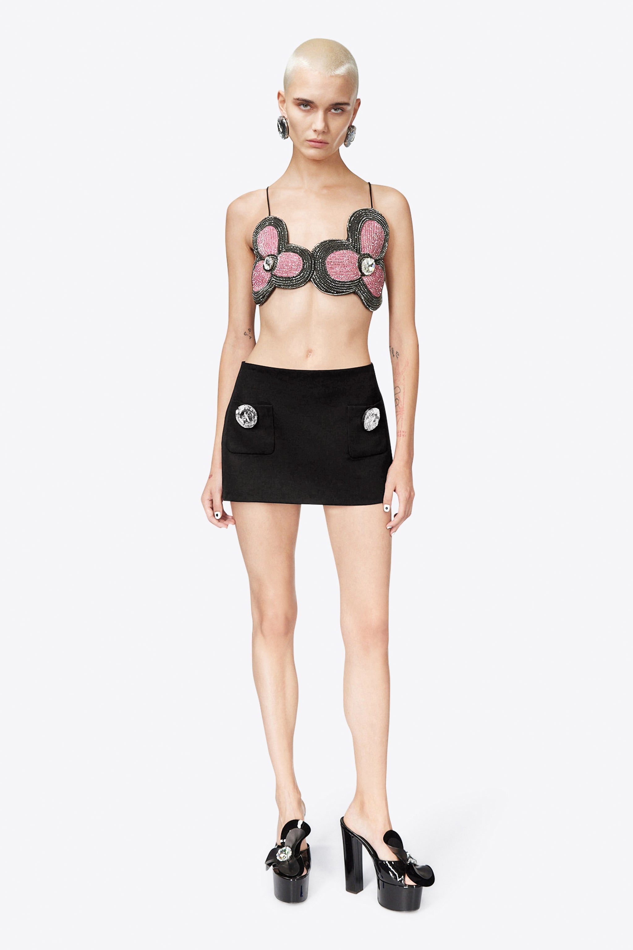 EMBROIDERED CRYSTAL FLOWER BRA TOP - 4