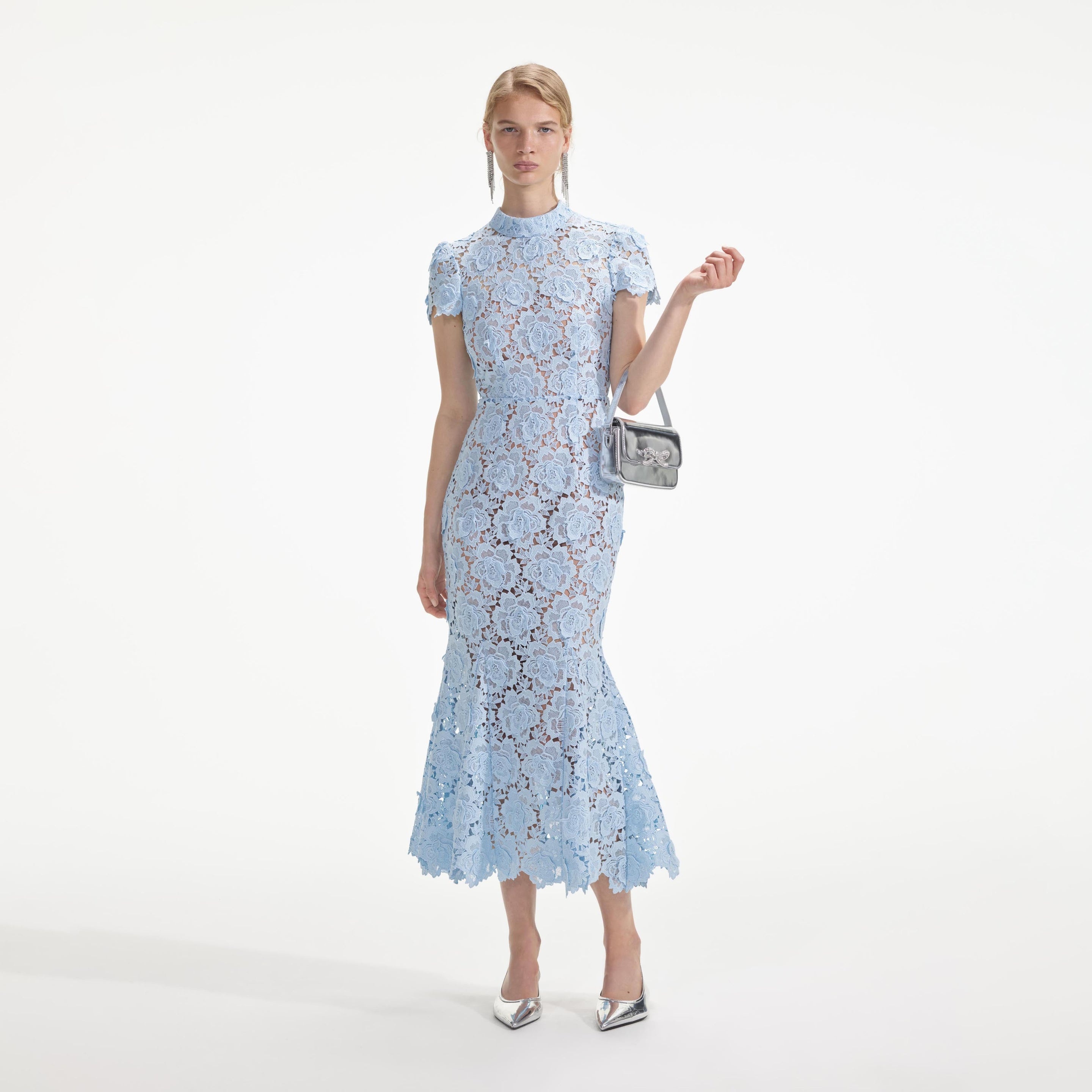 Blue Flower Lace Midi Dress - 1