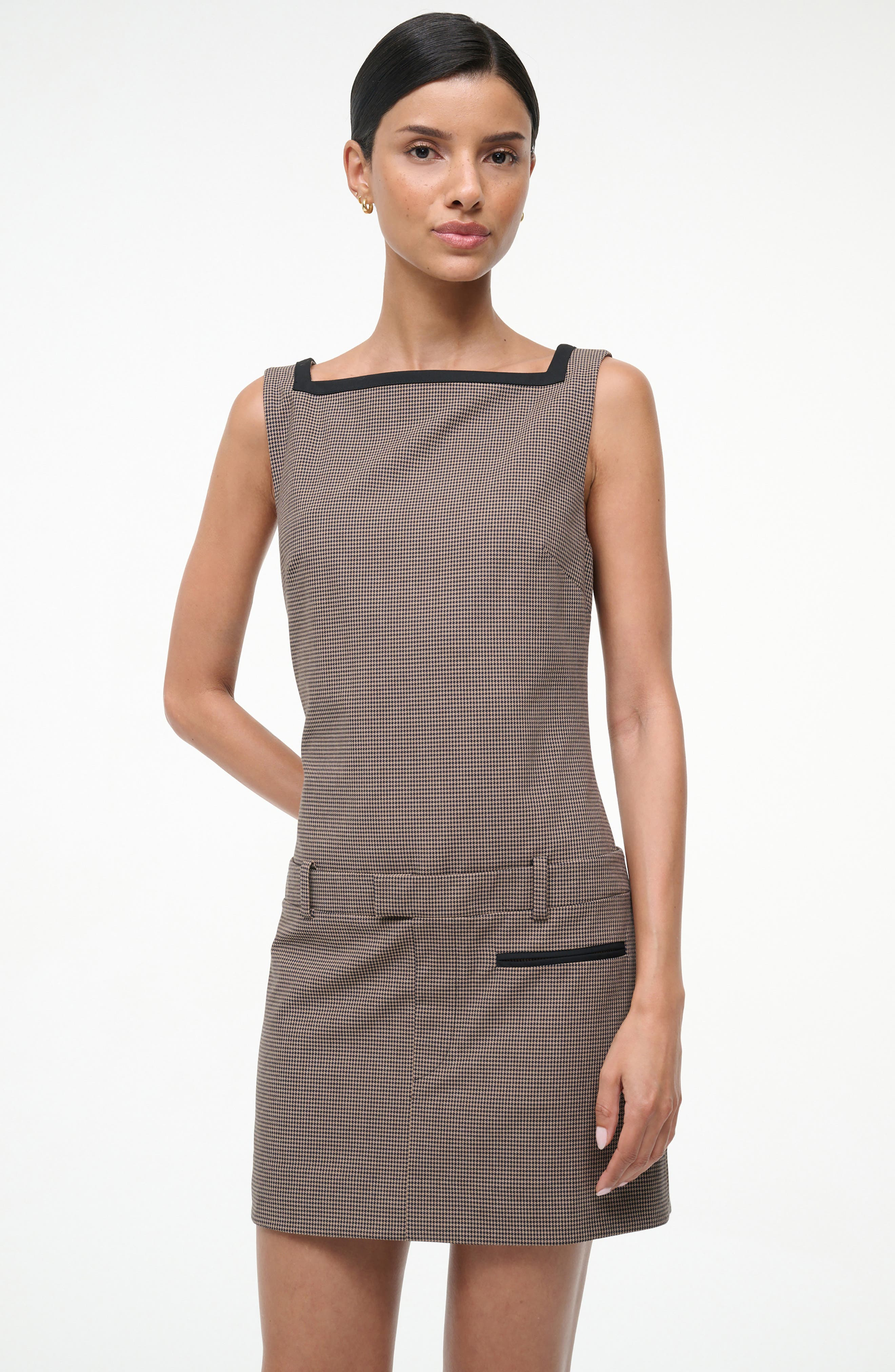 STAUD Skyla Sleeveless Drop Waist Sheath Minidress in Houndstooth at Nordstrom - 4
