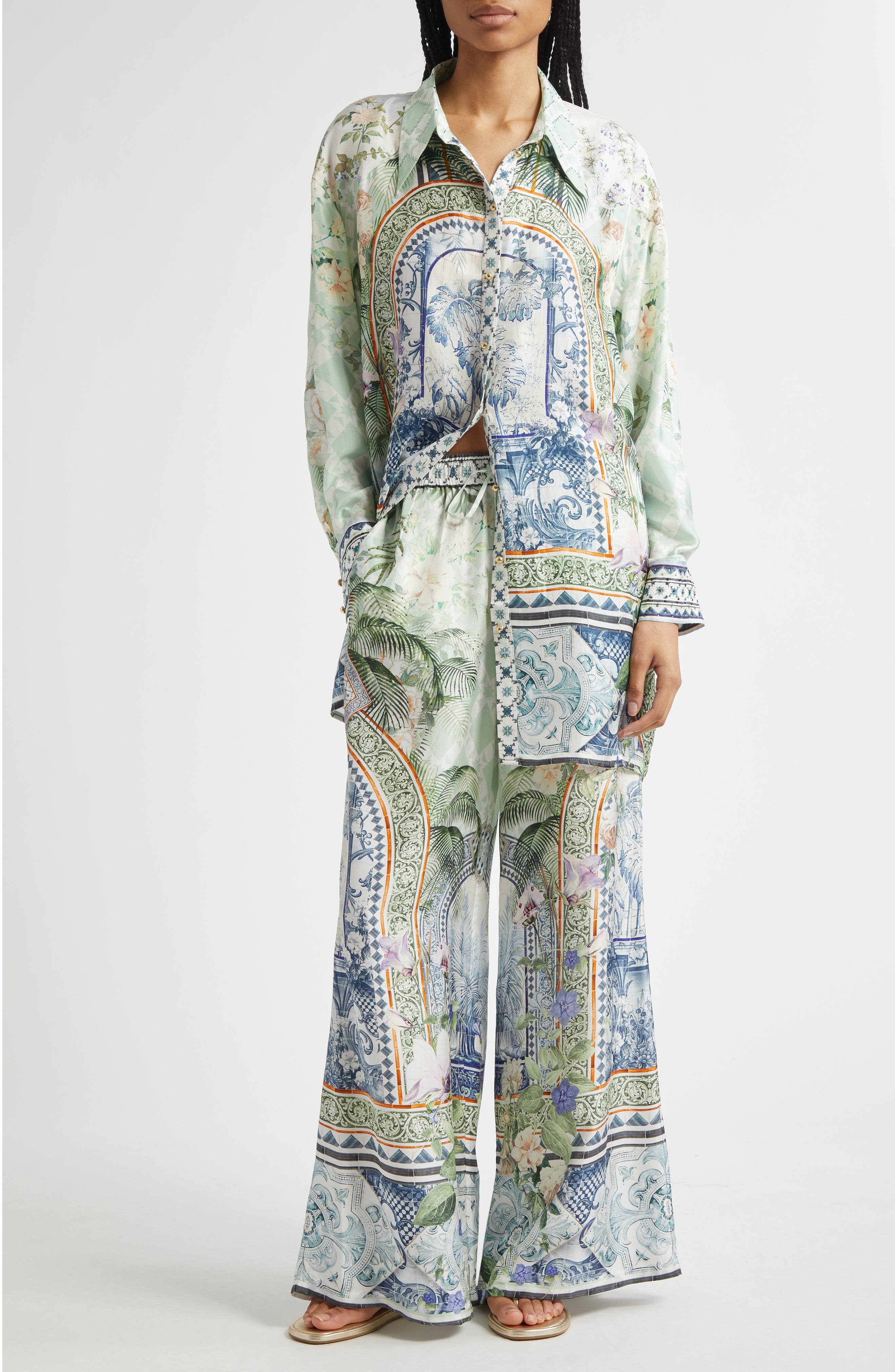Camilla Long Sleeve Silk Shirtdress in Jardim Party at Nordstrom - 2