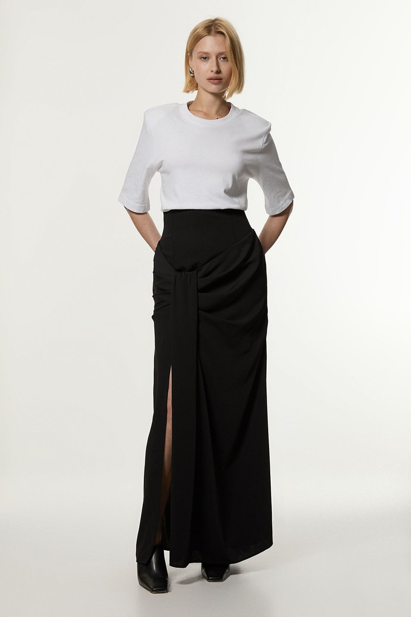Soft Tailored High Waisted Draped Maxi Skirt 1
