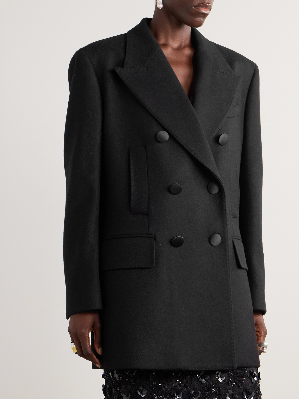 Double-breasted Satin-trimmed Brushed Wool-blend Blazer - 4