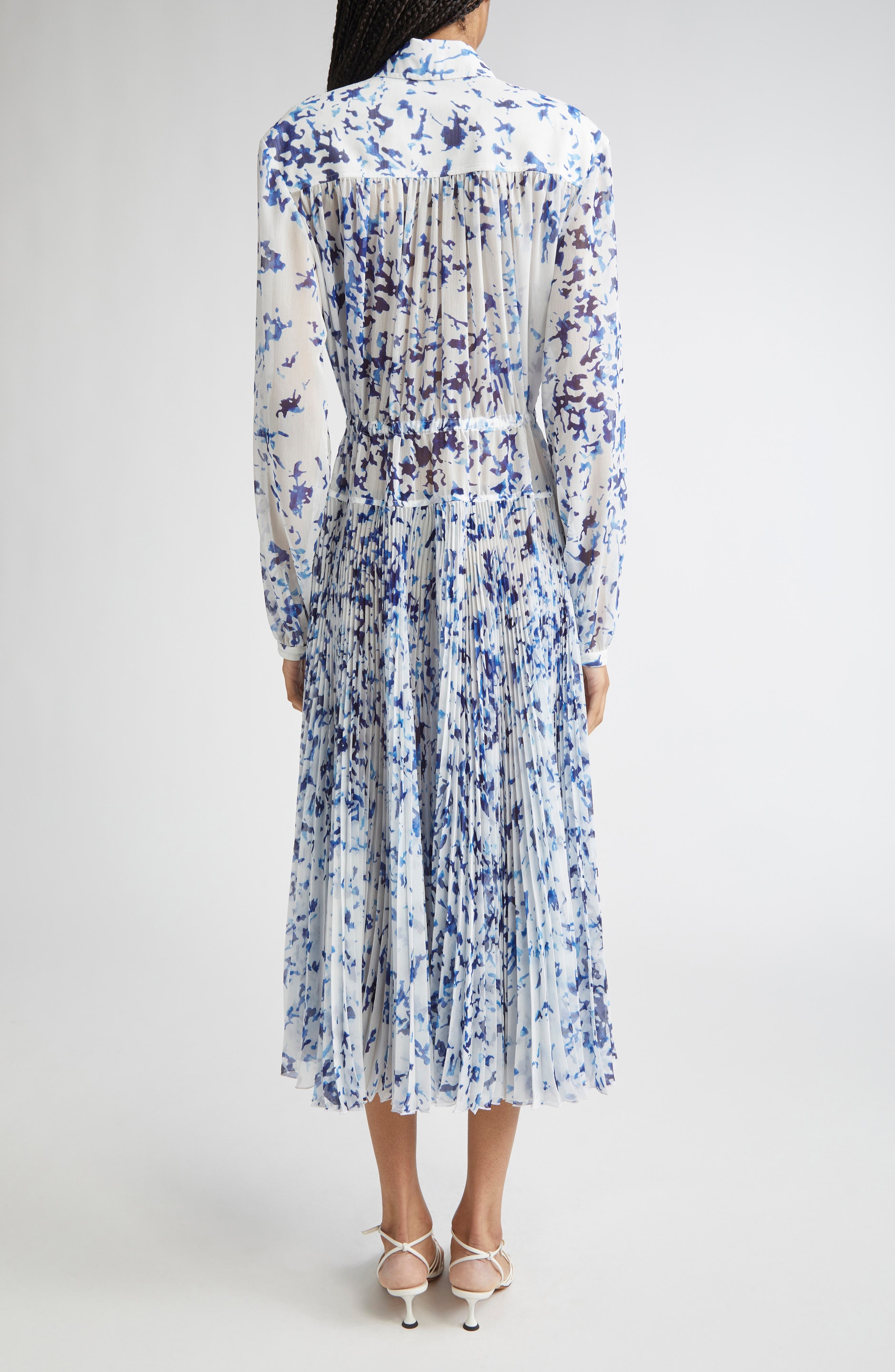 Proenza Schouler Jones Long Sleeve Pleated Crinkle Chiffon Shirtdress in Off White Multi at Nordstro - 2
