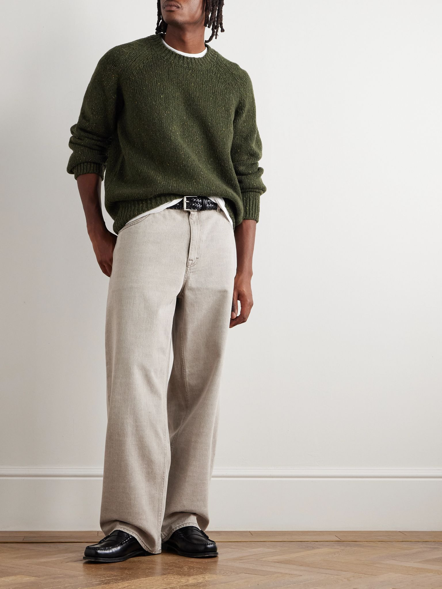Harris Flecked Merino Wool Sweater Green - 2