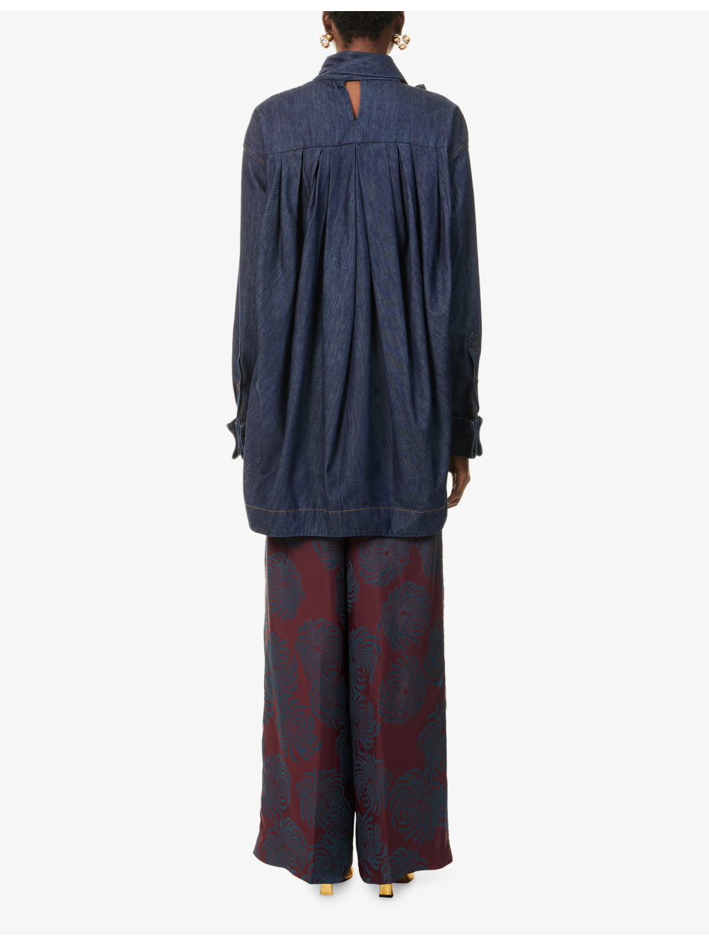 Bow-Embellished Relaxed-Fit Denim Blouse - 4