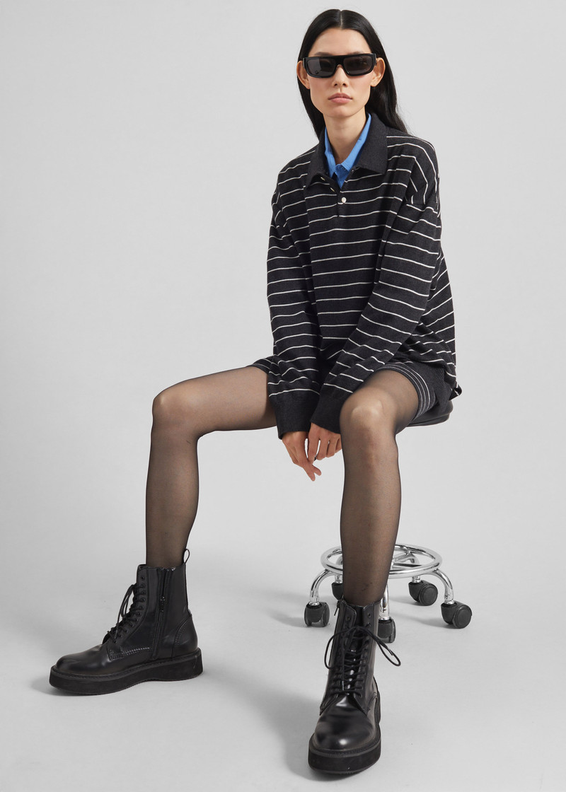 Nolma Knit Polo Sweater - Grey/White Stripe 6