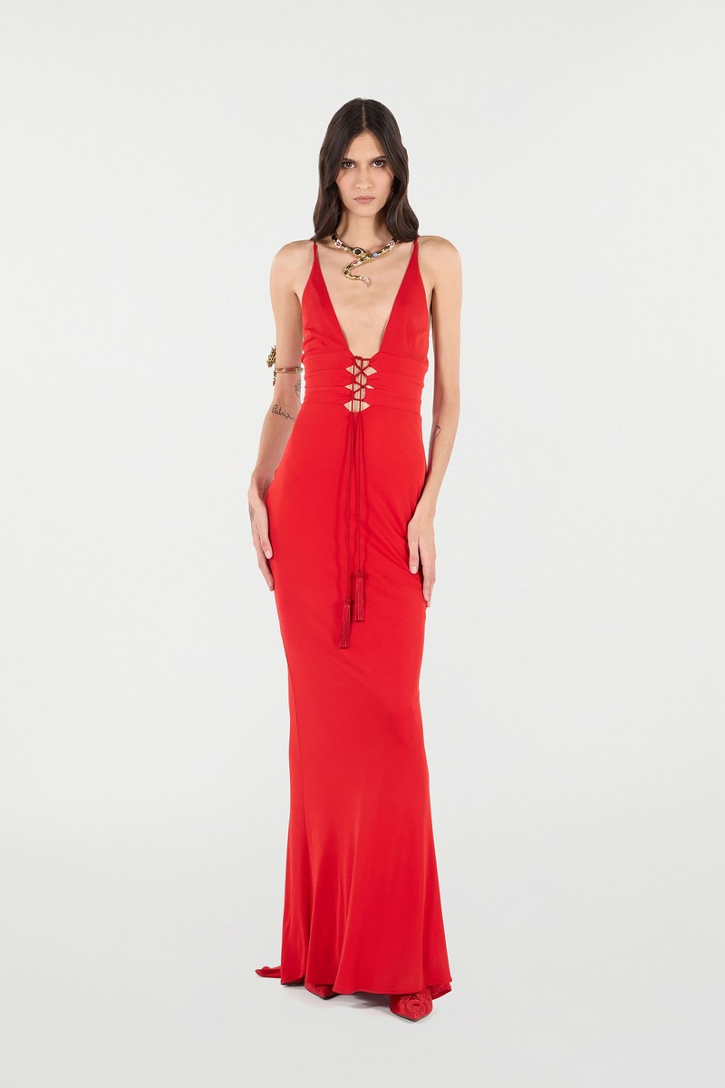 Roberto Cavalli Long Dress With Criss-Cross Detail outlook