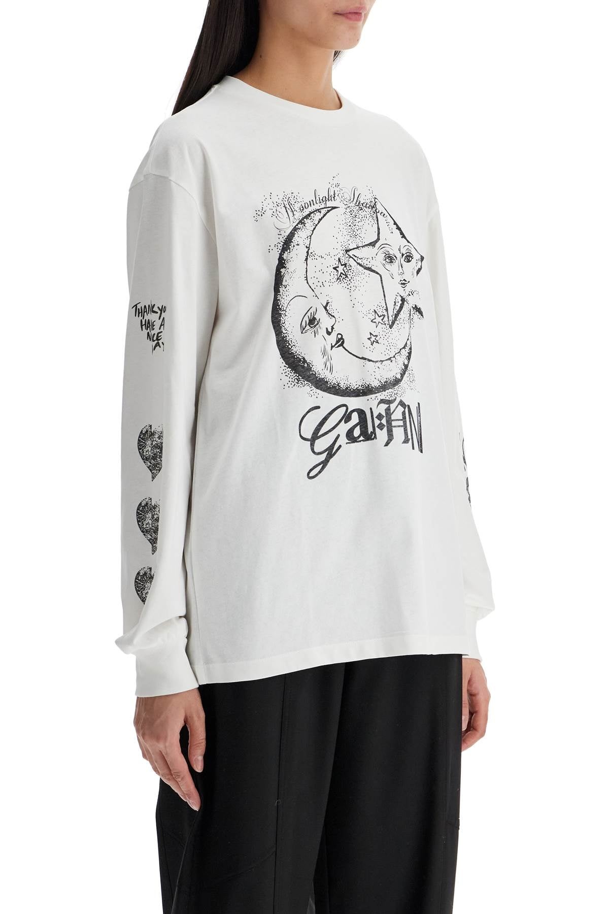 【関税＆送料込み】Ganni Long-Sleeve Crew-Neck T-Shirt With GANNI Ganni Long-Sleeved T-Shirt With Graphic Print Women
