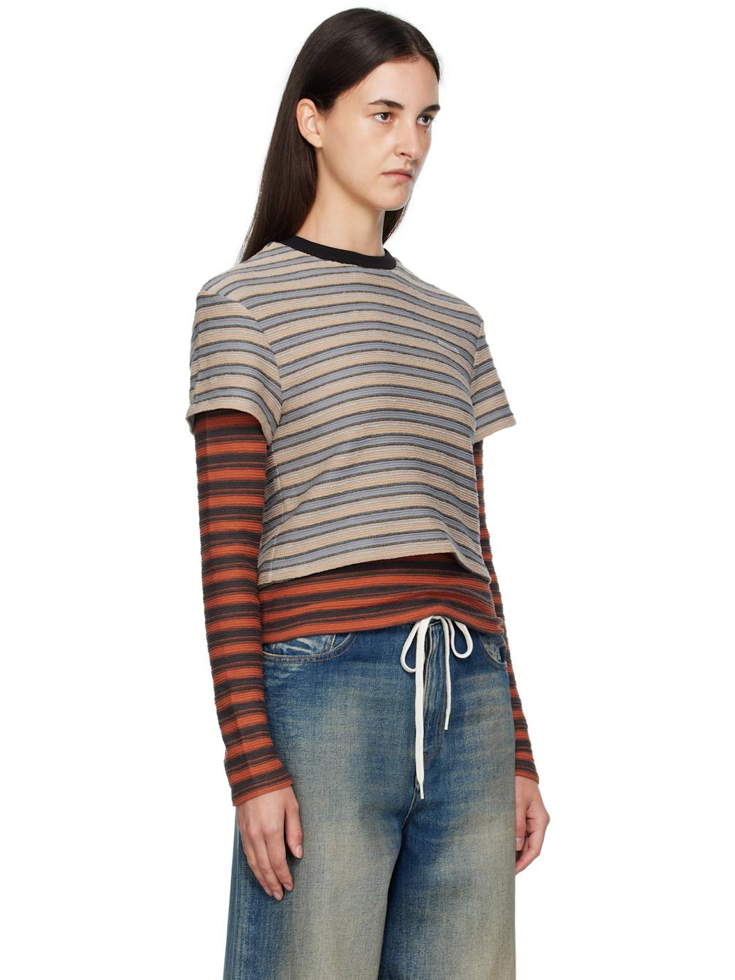 Beige & Orange Stripe LS T-shirt - 2