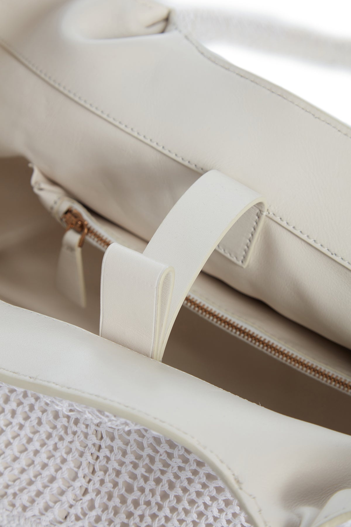 Mcewan Tote Bag in Ivory Leather with Cotton Macrame - 5