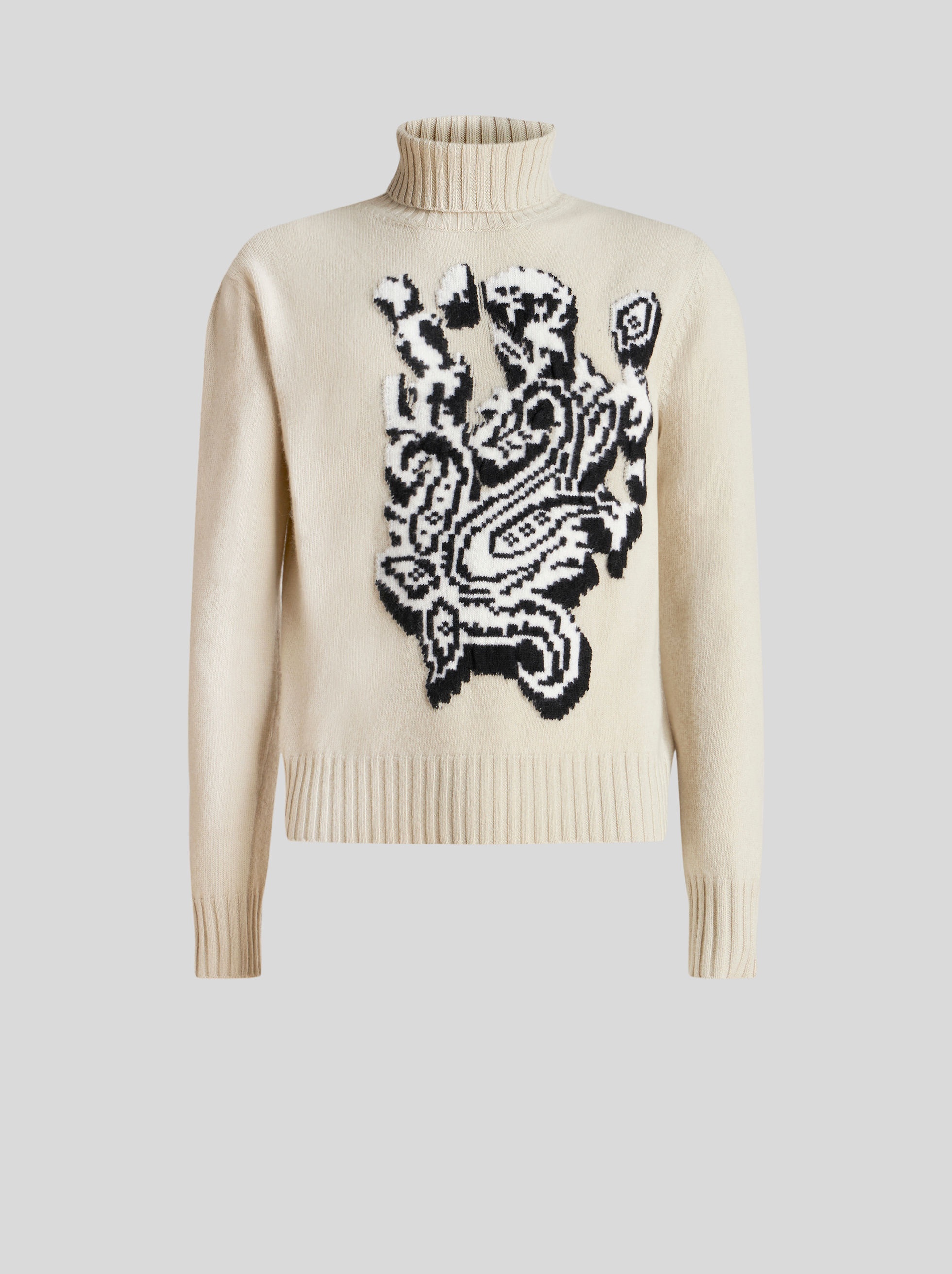 HIGH NECK JACQUARD INTARSIA SWEATER - 1