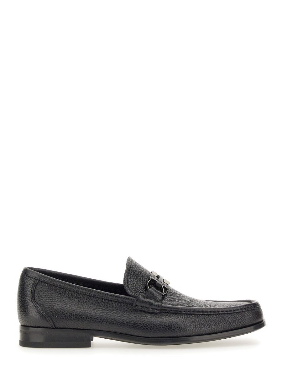 HAMMERED LEATHER LOAFER WITH GANCINI ORNAMENT - 1