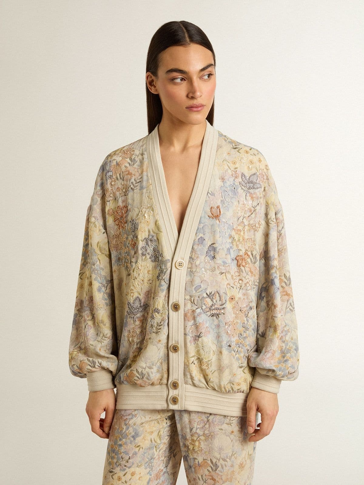 Women’s cardigan with floral print and embroidery - 2