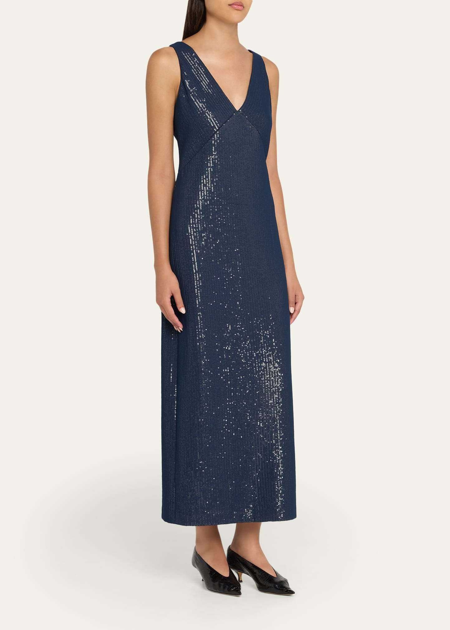 Sequined Deep V Dress - 4