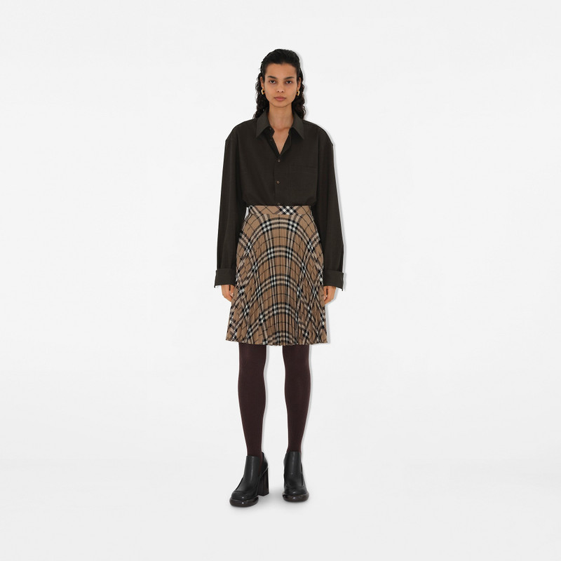 Burberry Pleated Check Wool Blend Skirt outlook