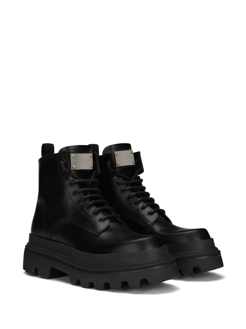 logo-plaque brushed leather ankle boots - 2