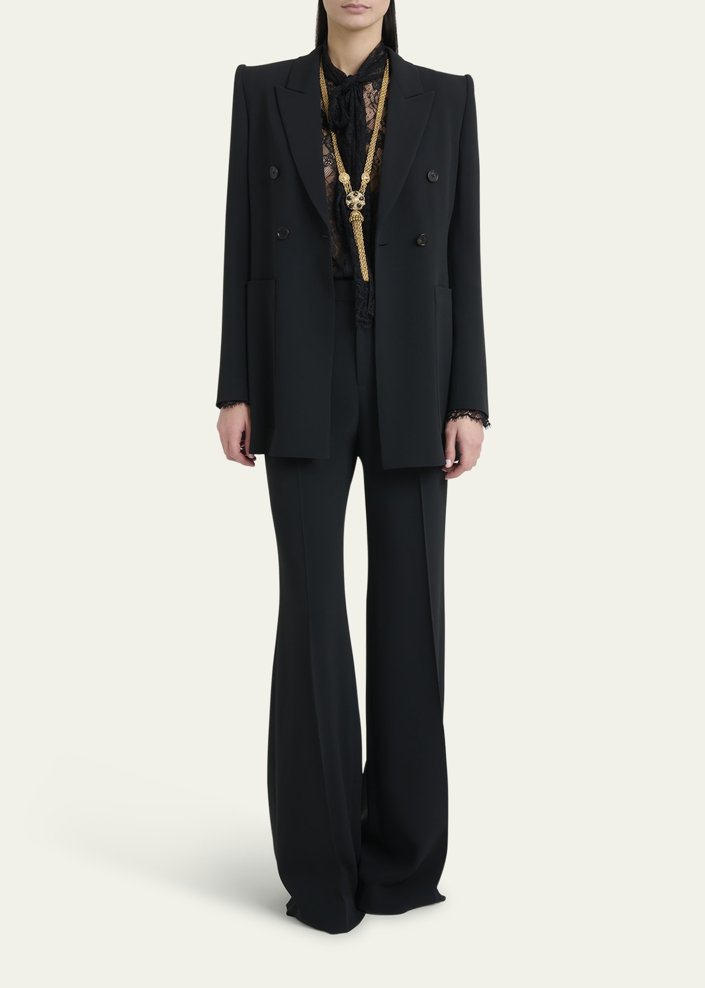 Tie-Neck Lace Button-Down Blouse - 2