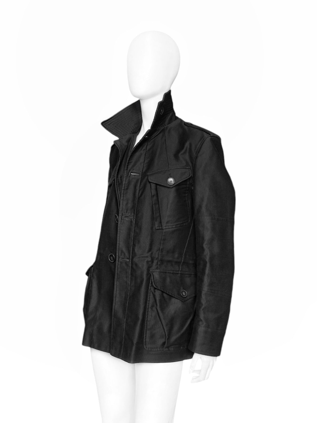 Gucci Fall 2003 Tom Ford Men’s Runway Grey Cotton Military Coat Jacket 46 - 3