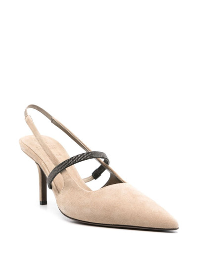 Brunello Cucinelli 80mm Monili-chain suede pumps outlook