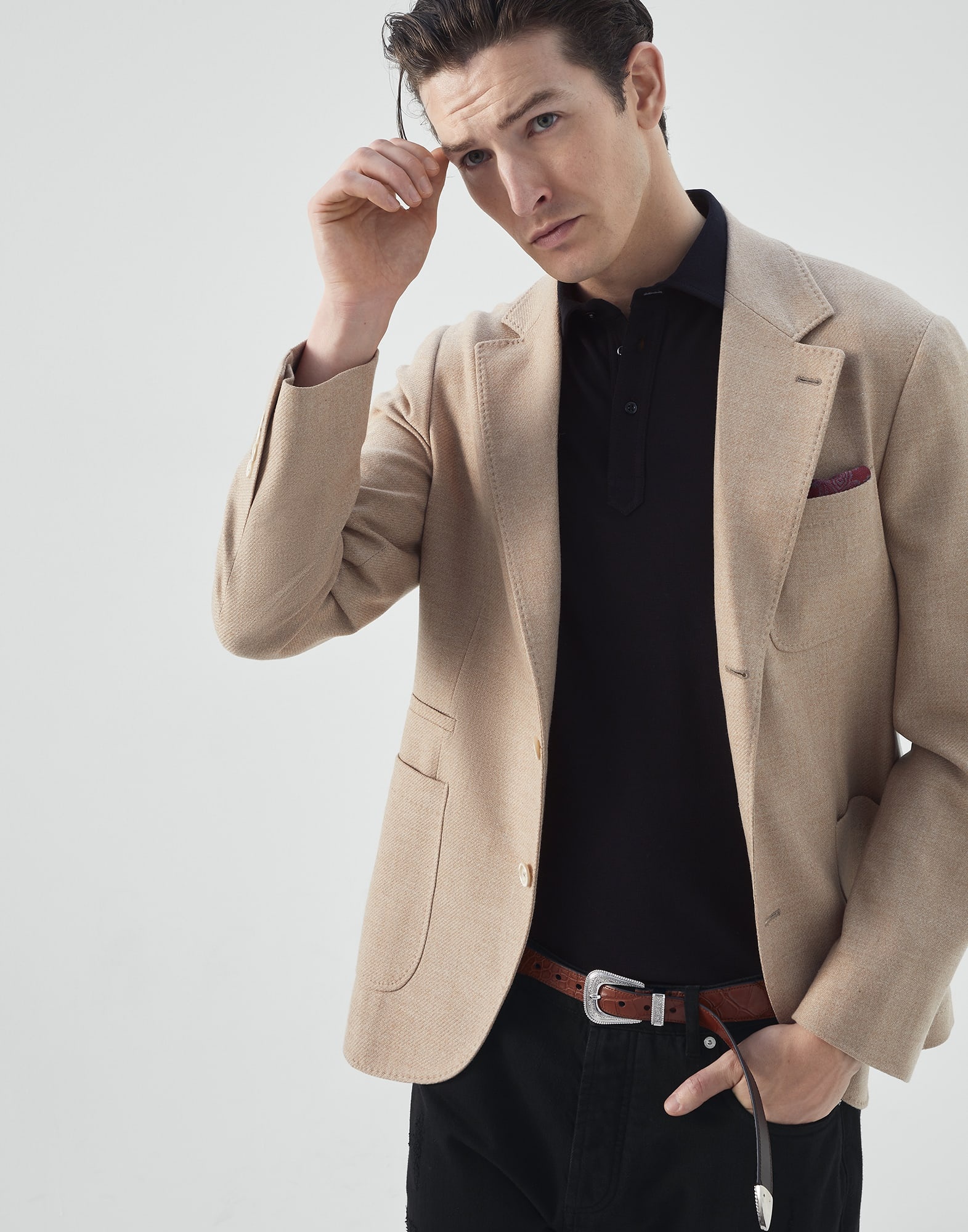 Cotton piqué slim fit polo with shirt-style collar - 4