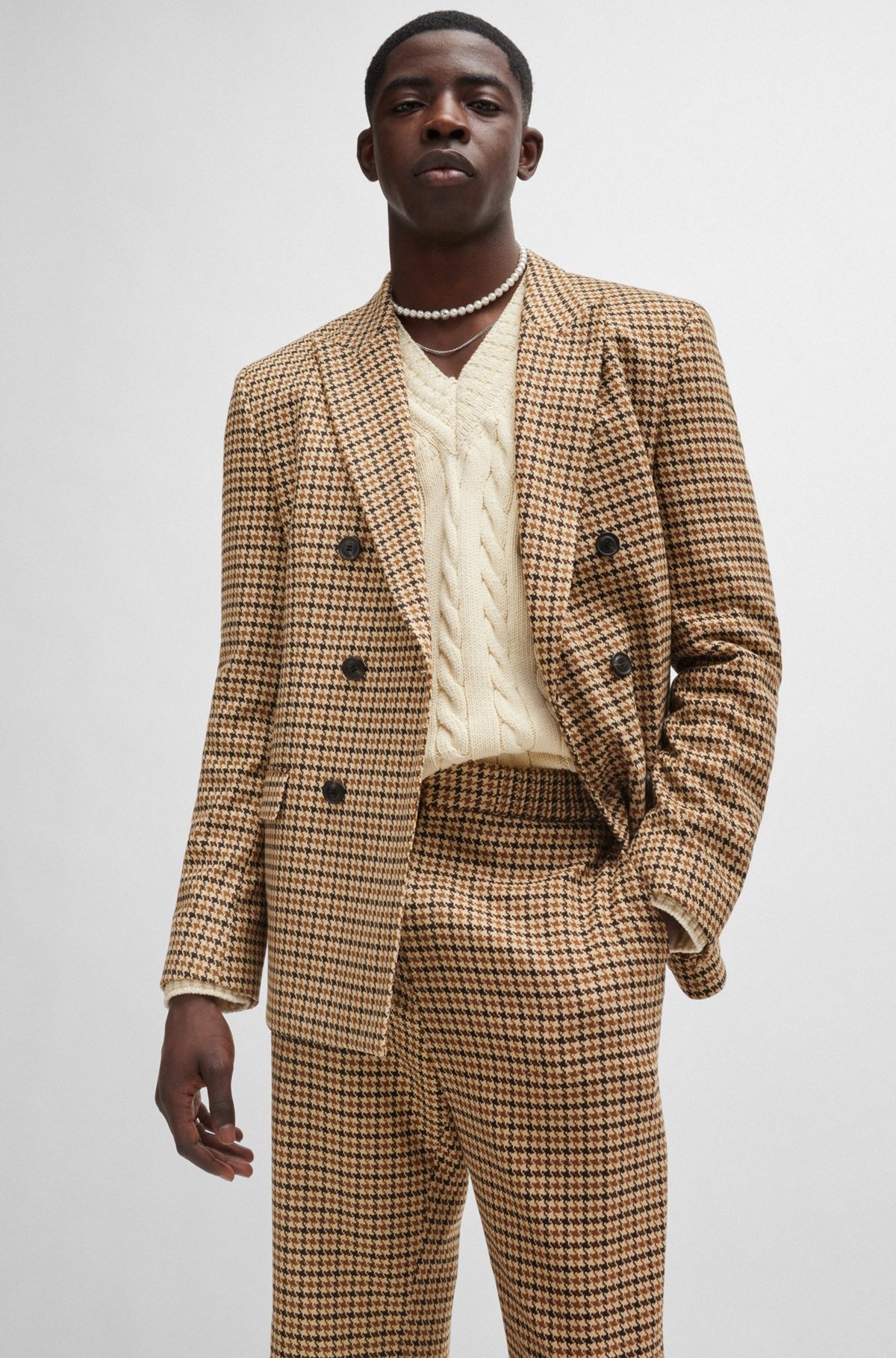 MODERN-FIT TROUSERS IN HOUNDSTOOTH STRETCH MATERIAL - 5