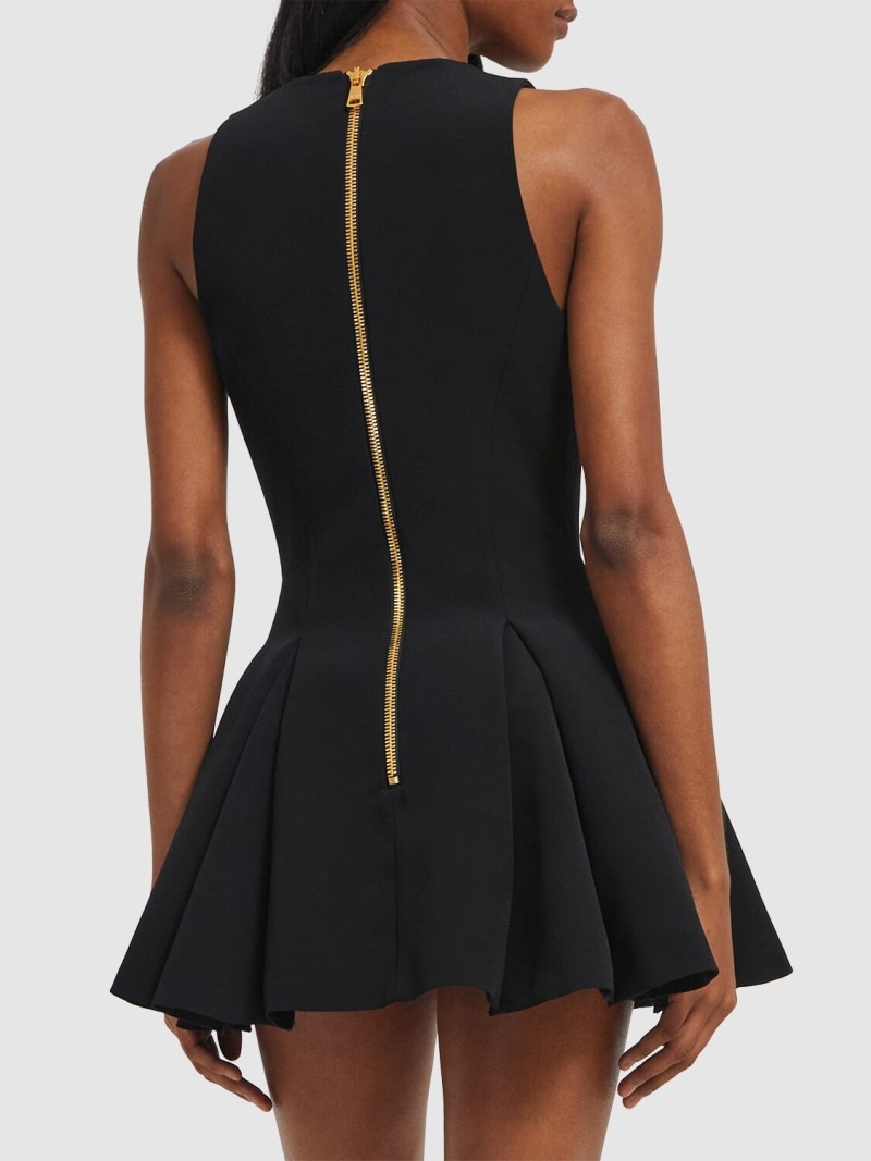 Pleated crepe V-neck mini dress - 3