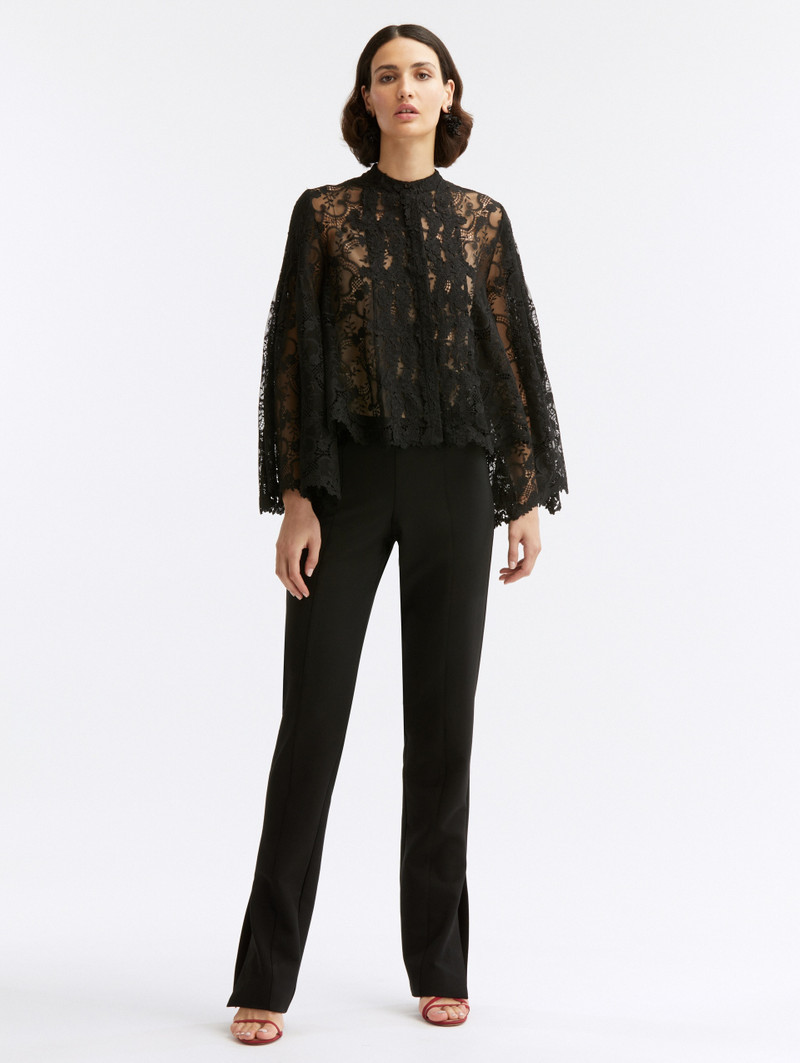Oscar de la Renta BRACELET SLEEVE GEO FLORAL LACE BLOUSE outlook