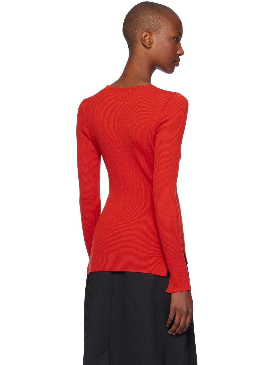 Red Wool Soft Rib Crew Neck Sweater - 3