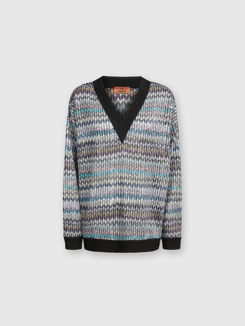 Oversized V-neck sweater with sequins 1