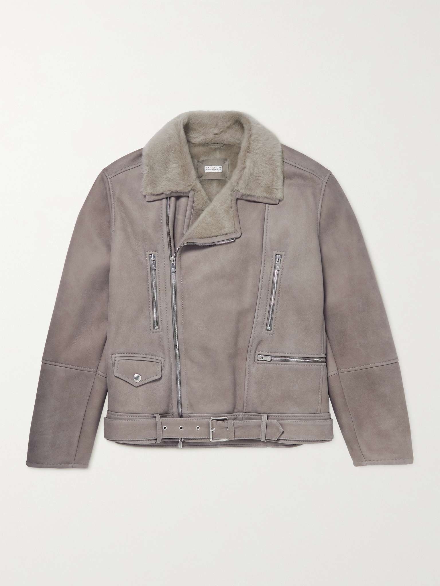 Shearling-Lined Suede Biker Jacket - 1