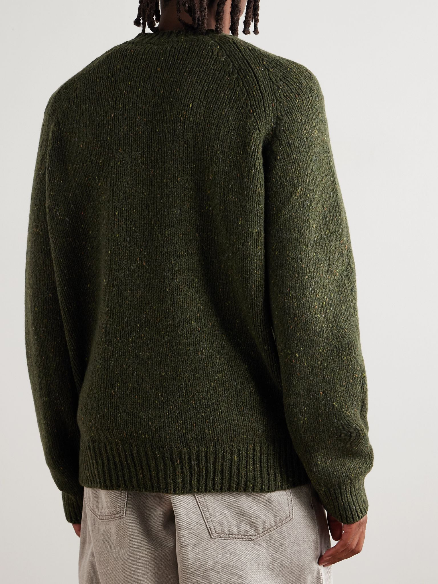 Harris Flecked Merino Wool Sweater Green - 4