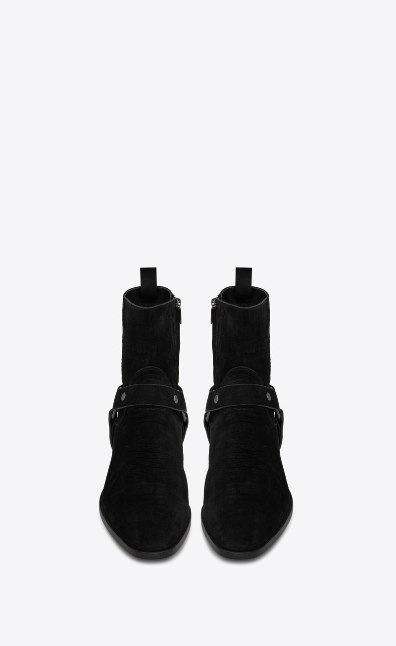 SAINT LAURENT wyatt harness boots in crocodile-embossed suede outlook