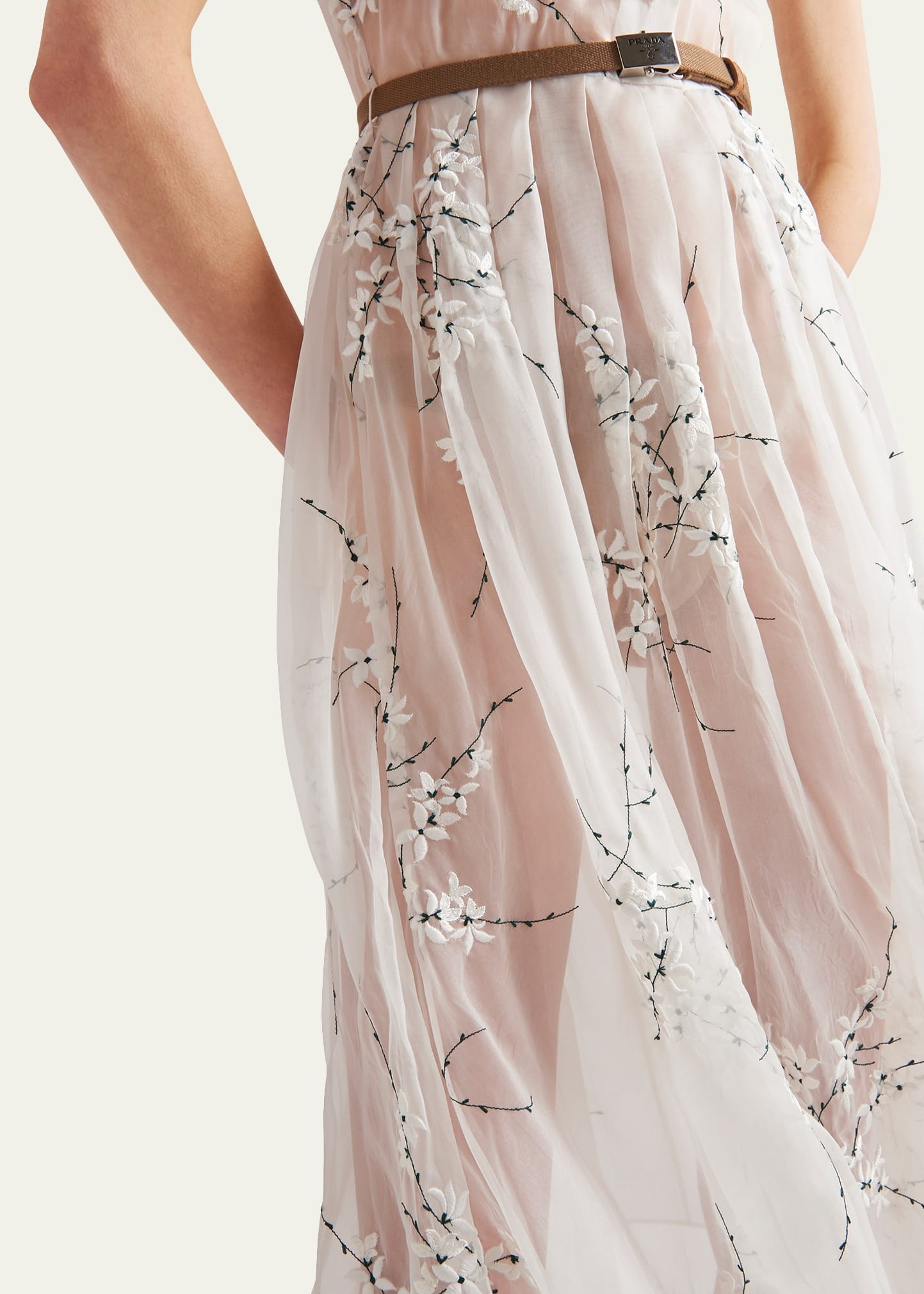 Floral Embroidered Organza Fit-Flare Midi Dress - 4