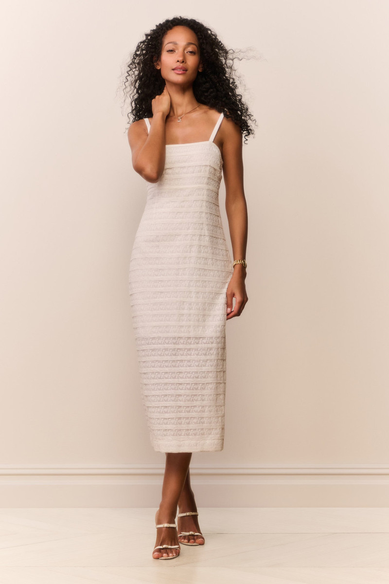 LoveShackFancy Verna Lace Stripe Midi Dress outlook