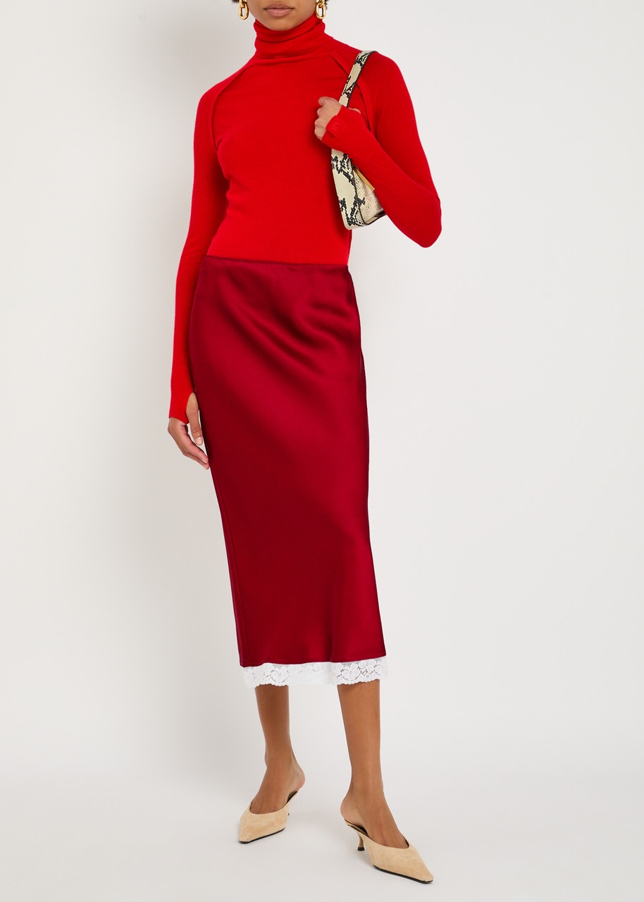 Victoria Beckham Lace Trim Satin Midi Slip Skirt - 4