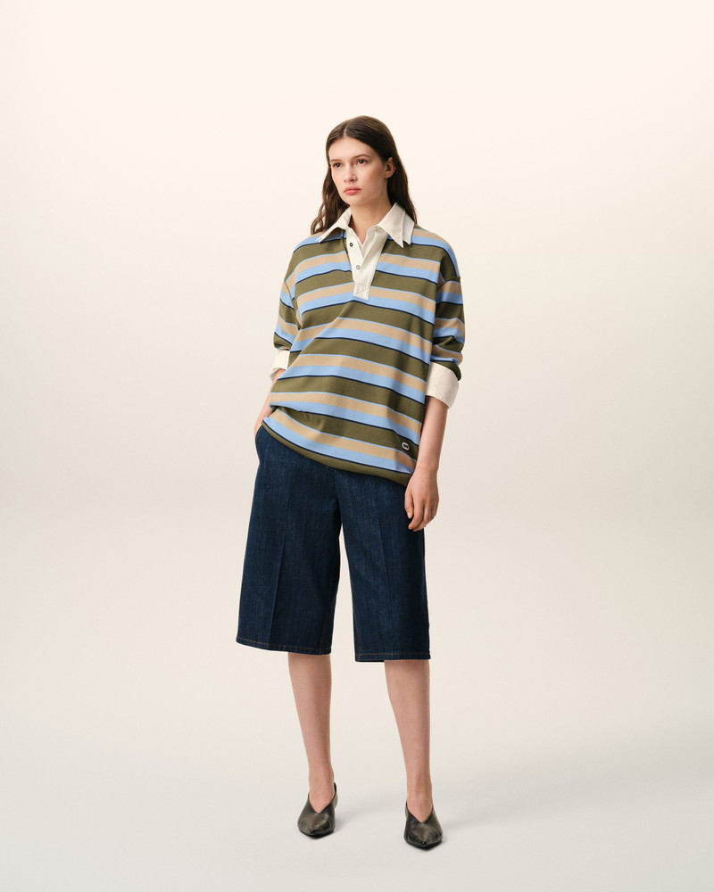 AMI Paris BLUE STRIPED COTTON AMI PATCH POLO outlook