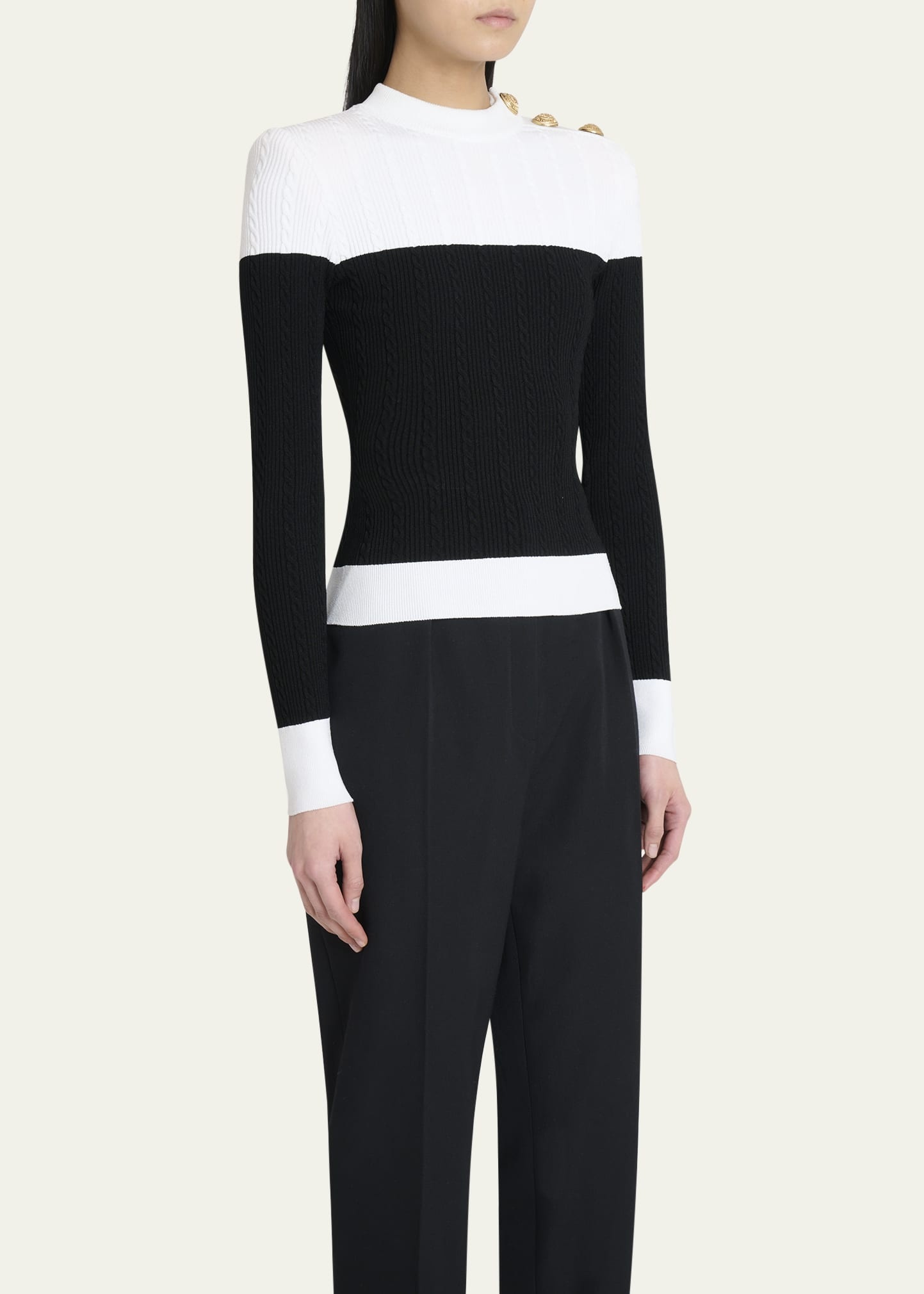 3-Button Twisted Knit Colorblock Top - 4