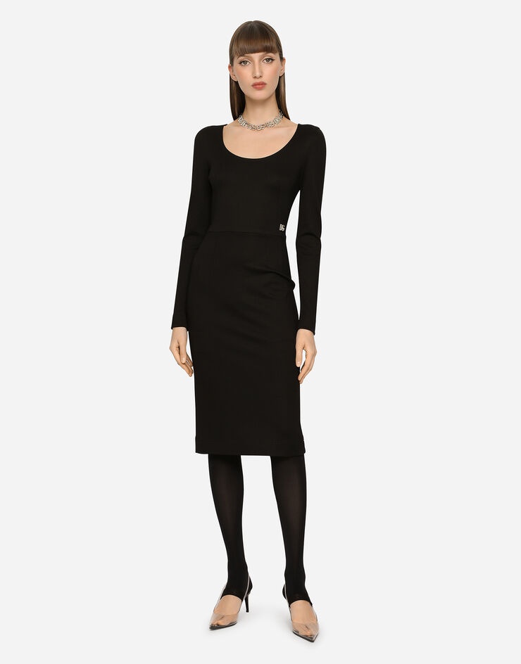 Milano rib calf-length dress with DG logo - 4