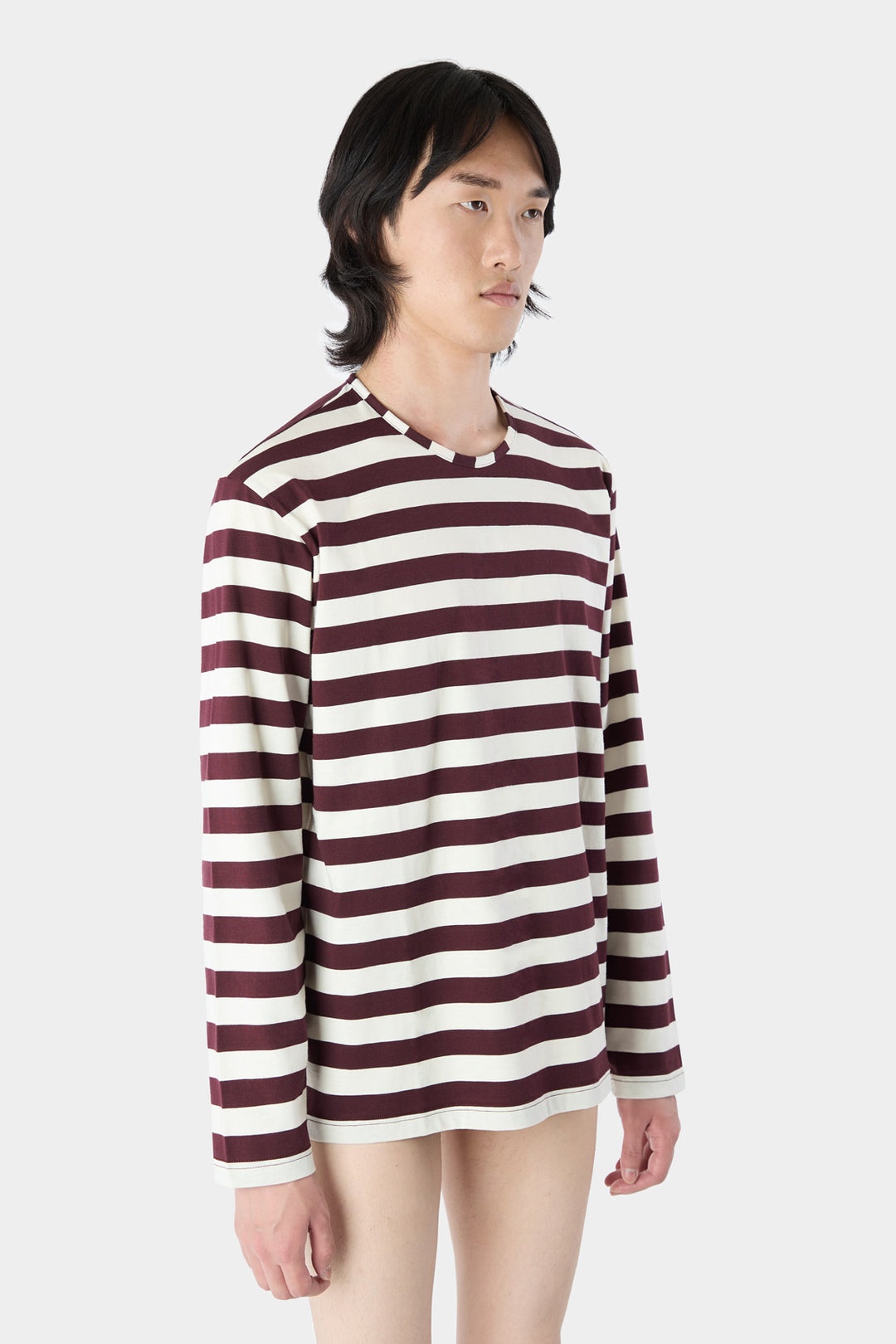 CLASSIC LONG SLEEVE T-SHIRT / cream & brown stripes - 4