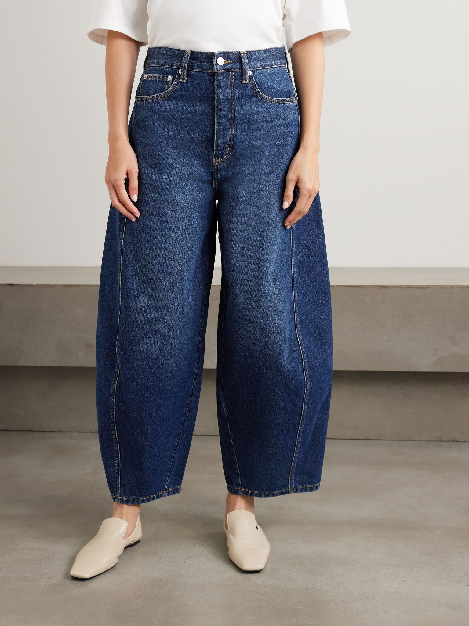 Paneled mid-rise wide-leg organic jeans Indigo - 3