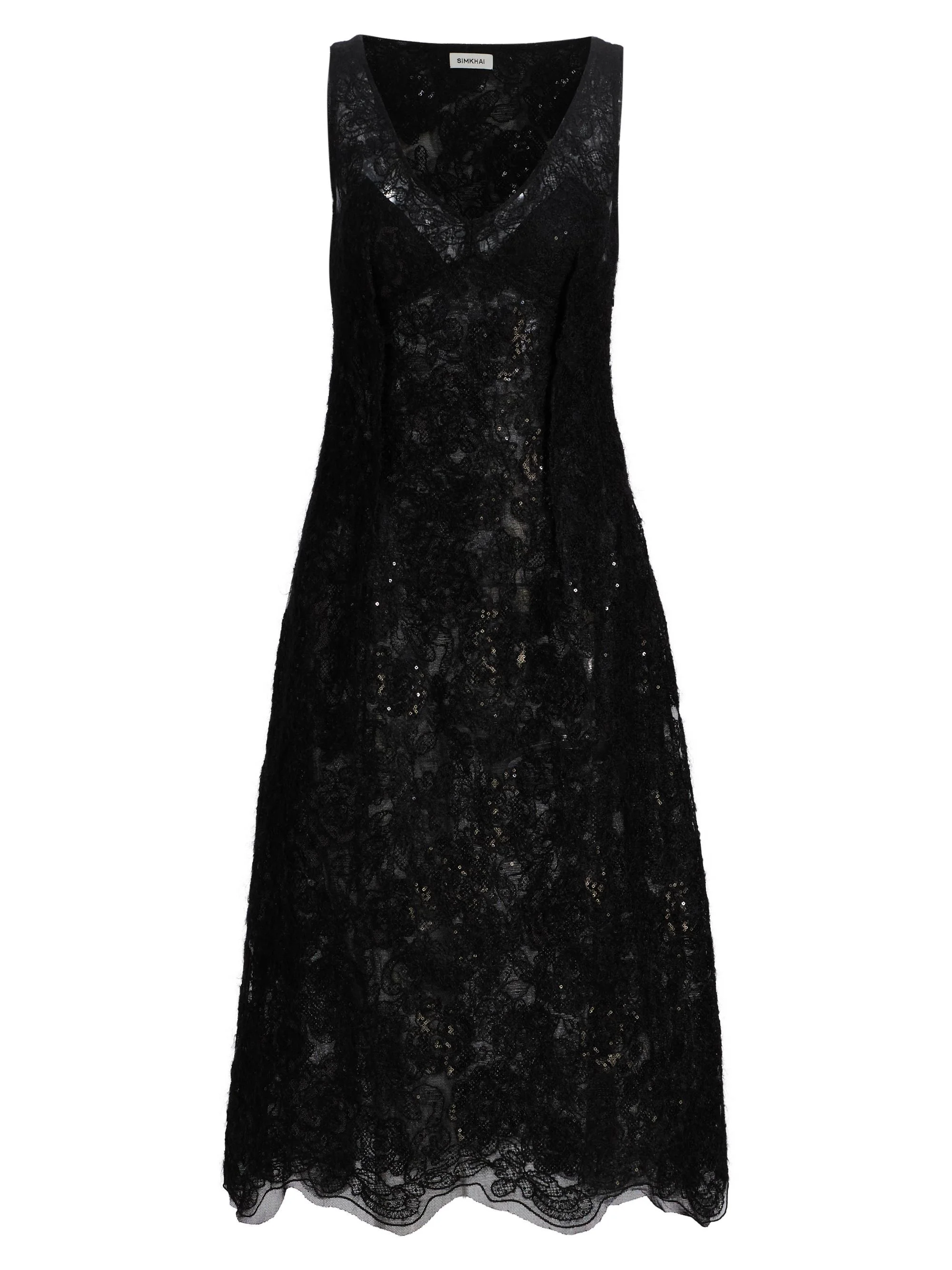 Women's Delphine Embellished Lace Cocktail Dress - Black - 1