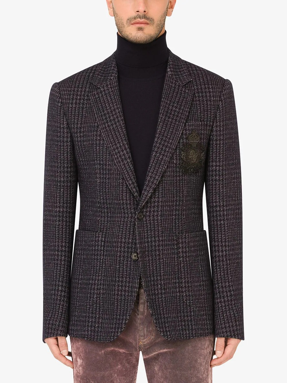 wool-blend checked blazer - 3