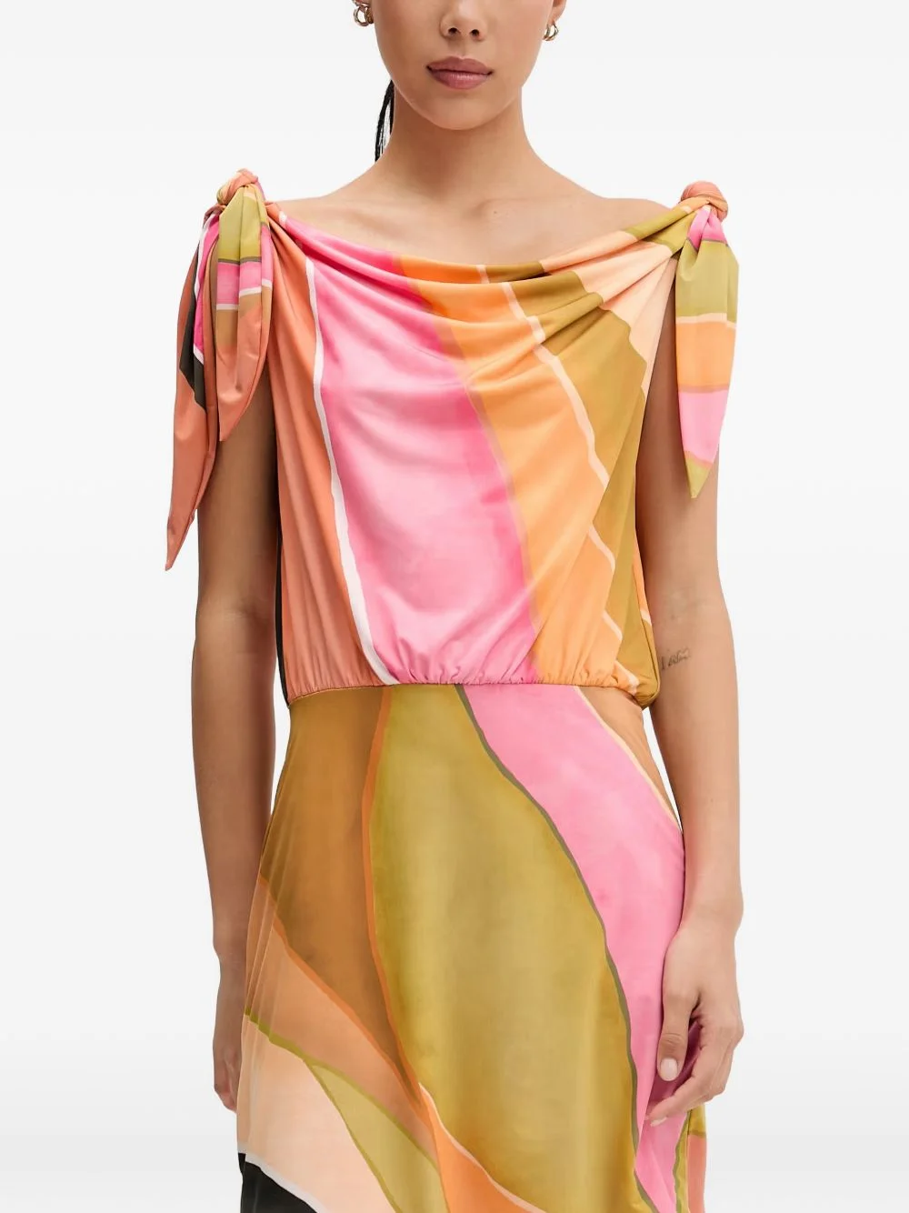 abstract-print tie-shoulder mini dress - 1