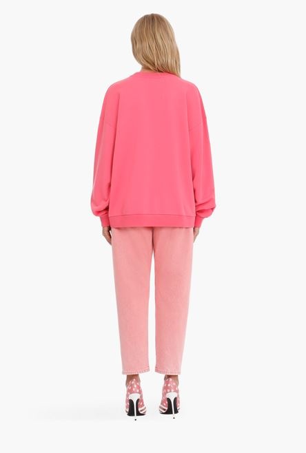 Pink cotton sweatshirt with lilac Balmain logo - 3