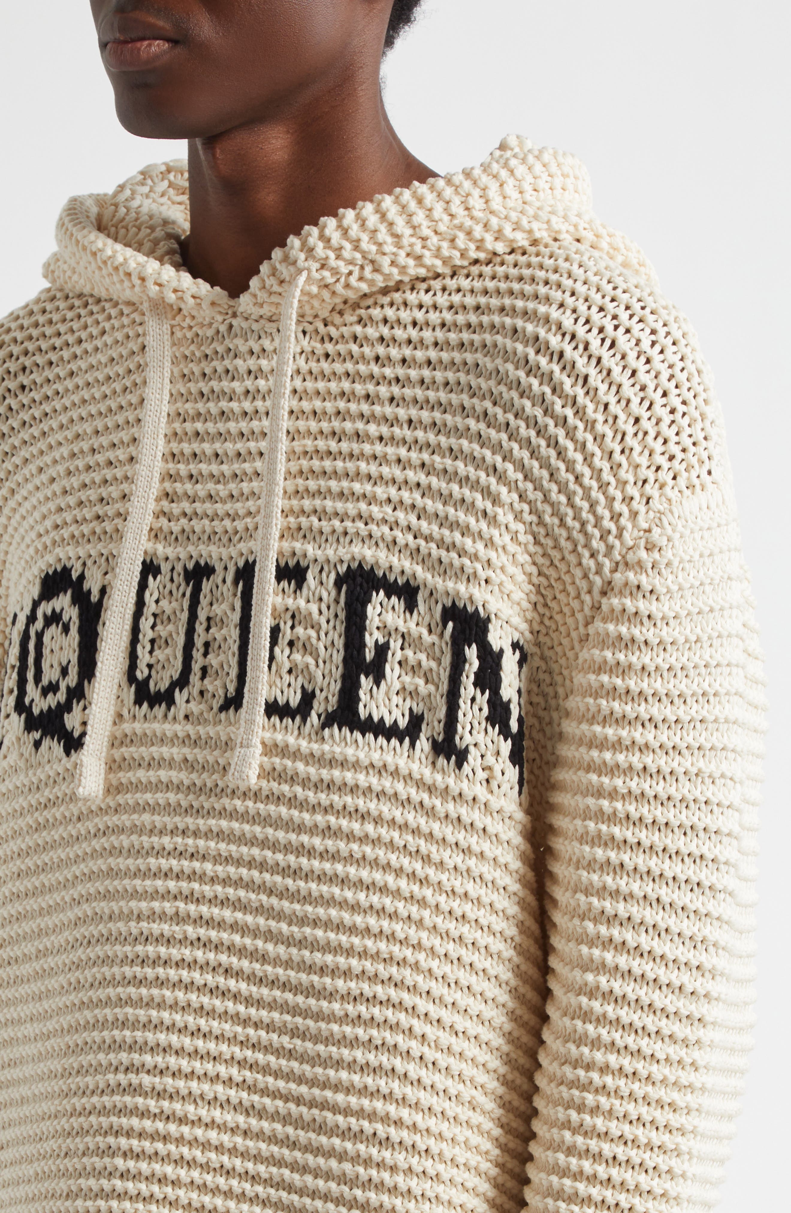McQueen Logo Crop Hoodie in Ivory/Black at Nordstrom - 4