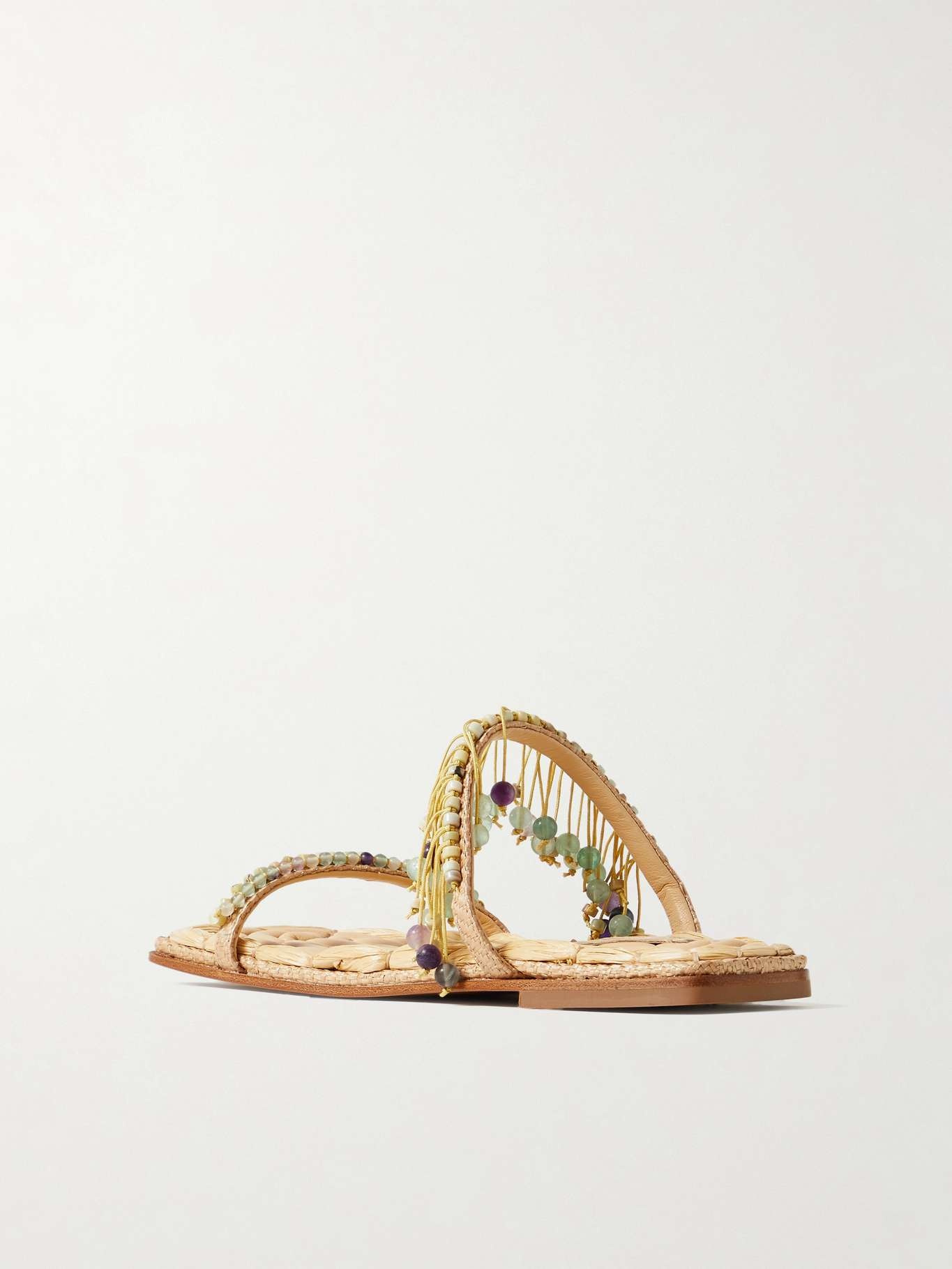 Fringed bead-embellished raffia sandals - 3